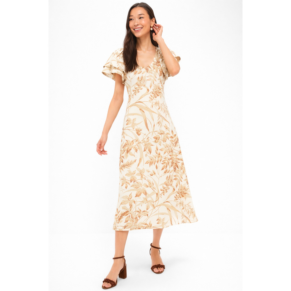 Tuckernuck Floral Linen Midi Dress Puff Sleeve Cottagecore M NWT